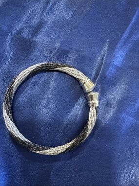 Sterling-Style Two-Tone Wire Cable Bracelet - Silver & Black